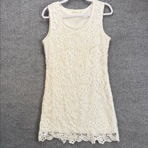 Solitaire Cream Sleeveless Lace Mini Dress